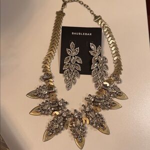BaubleBar Earrings Anthro necklace Gold and Silver Leaf Necklace Set
